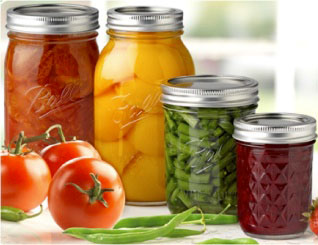 Canned produce in glass jars