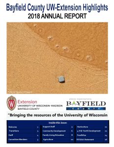 2018 Bayfield County Extension Highlights Annual Report Cover page-square rock on beach