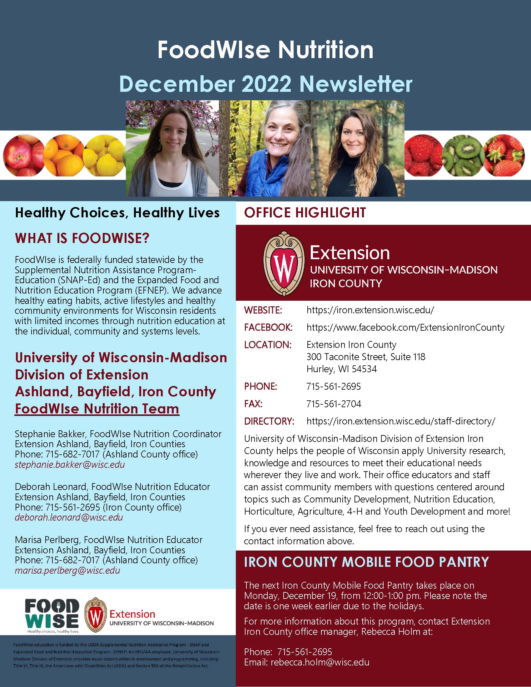 Cover page December FoodWIse Newsletter