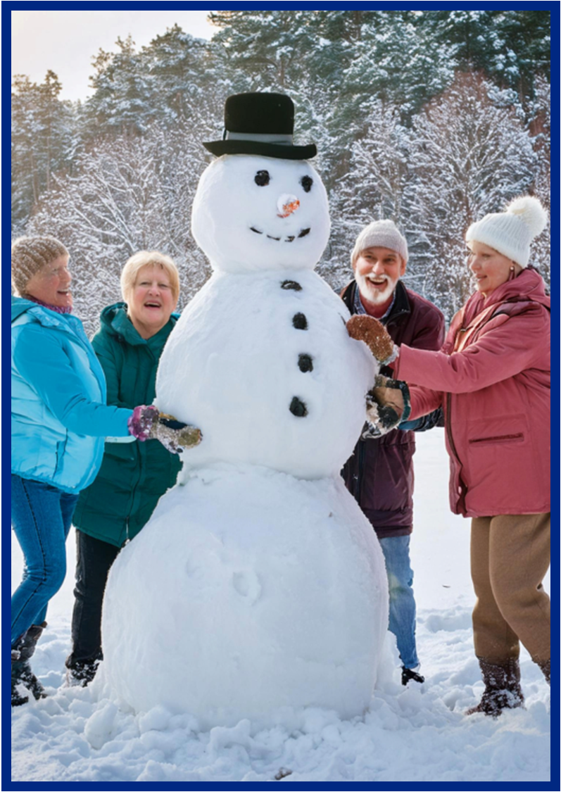 elderly making a snowman