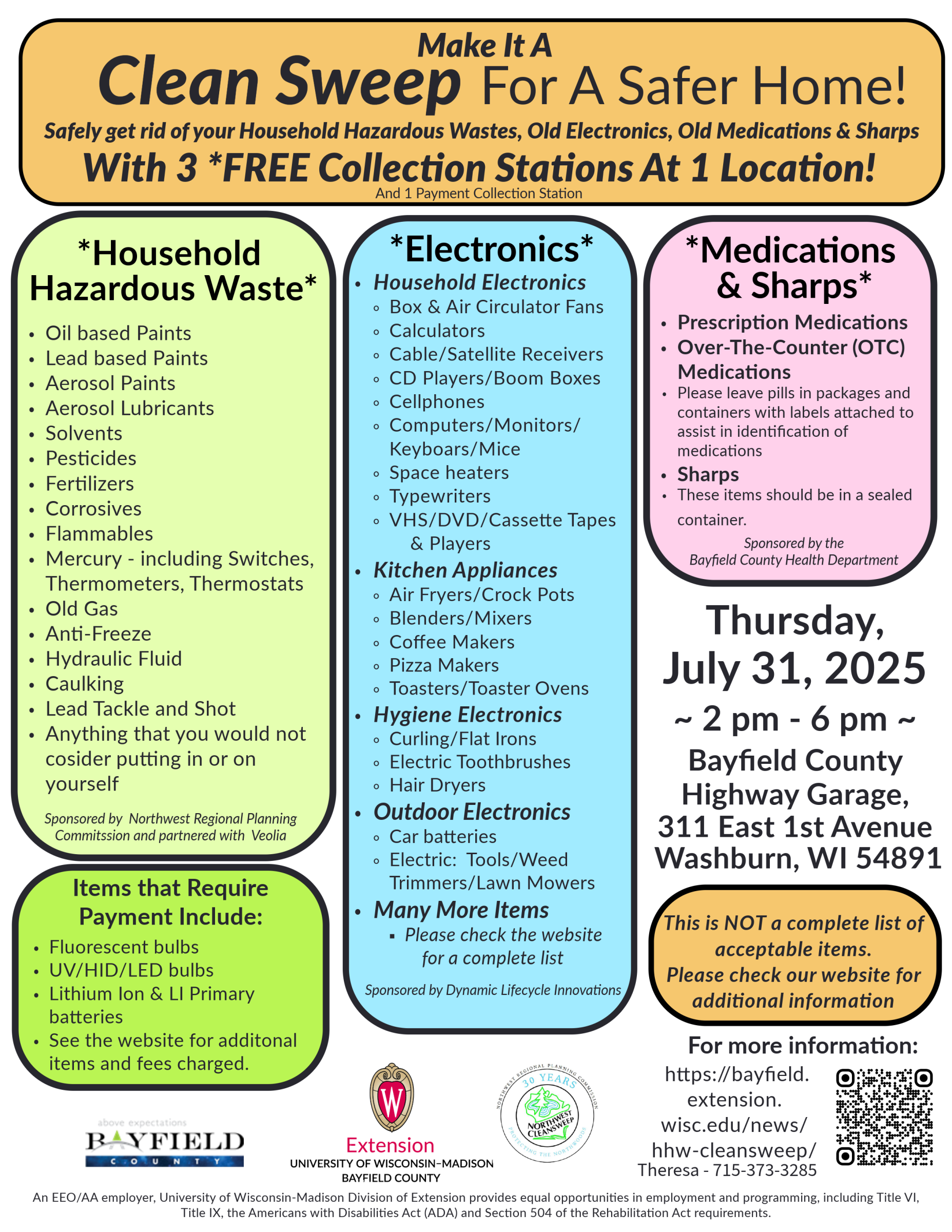 Bayfield County Household Hazardous Waste (HHW) Event ~ July 31, 2025