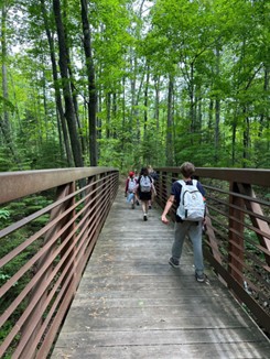 Hiking on a bridge